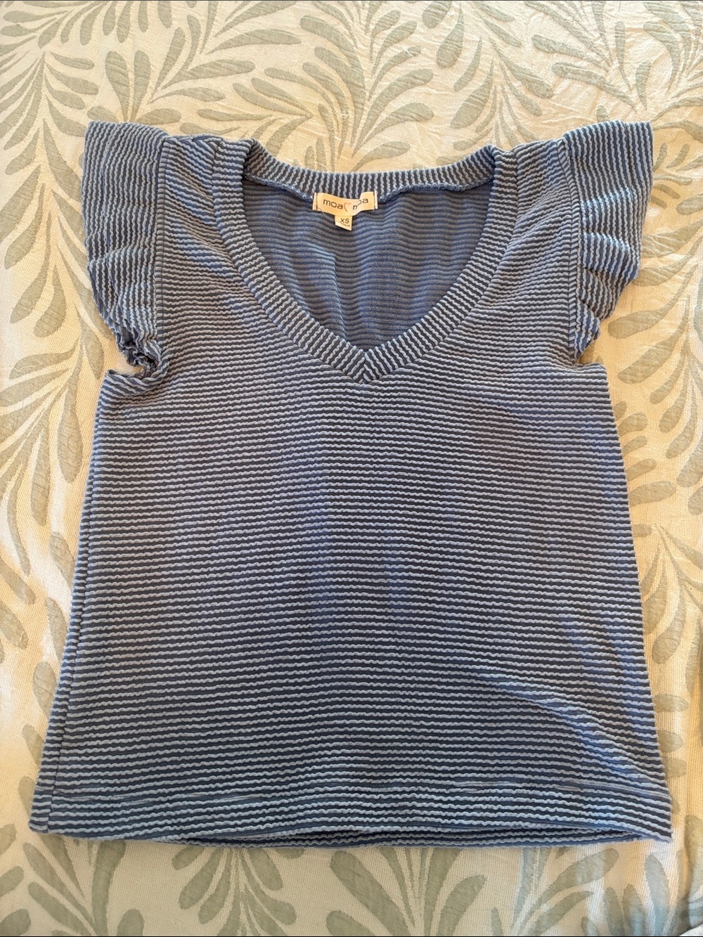 Moa Moa Blue Striped V-Neck Flutter Sleeve Tee